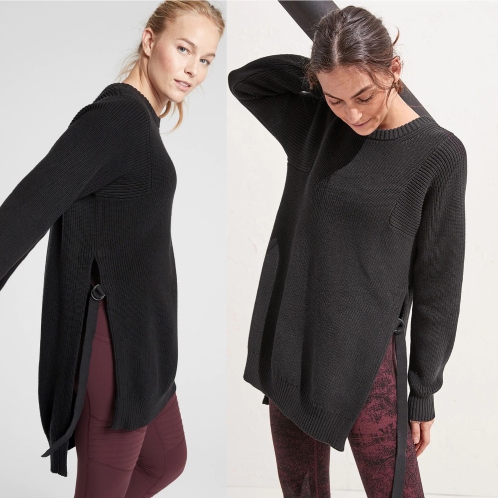 Athleta West End Ribbed Knit Side Slit Hem D-Ring Black Tunic Sweater X-Small